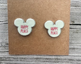 Mickey Mouse Head Happy Place Candy Conversation Earrings/Disney Earrings/Mickey Earrings/Disney Trip/Disney Jewelry