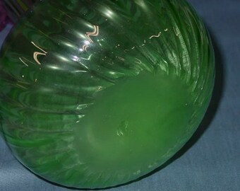 Vintage Hand Blown Teleflora Cranberry Green Swirl Ruffle Top Glass Vase