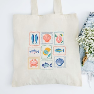 Sardine Bag, Coastal Tote, Fisherman Aesthetic, Beach Tote Bag, Tin Fish Gift, Bridesmaids Gifts, Ocean Creatures, Gift for Her, Trendy Tote