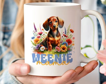 Mug teckel Weenie Mom, Doxie Mom, Cadeaux chien Weiner, Mug Doxie Mama, Cadeaux chien viennoise, Mug botanique floral pour animal de compagnie