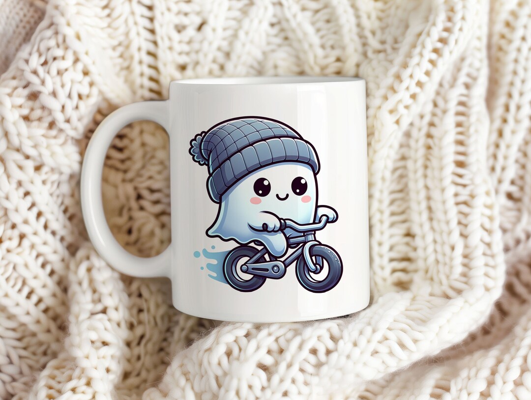 Ghost Coffee Mug, Fall Coffee Mug, Ghost Mug, Biking Mug, Ceramic Ghost ...