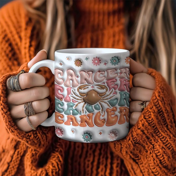 Cancer Gift, Zodiac Mug, Astrology Mug, 3D Effect Mug, Zodiac Gift for Her, Girly Mug, Novelty Mug, Celestial Gift, Spiritual Gifts Birthday