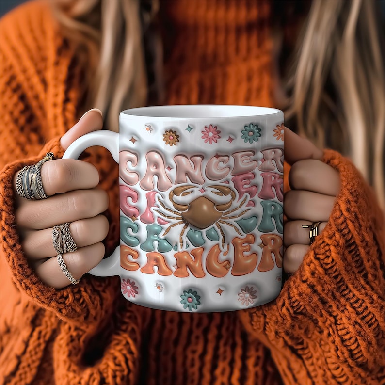 Cancer Gift, Zodiac Mug, Astrology Mug, 3D Effect Mug, Zodiac Gift for Her, Girly Mug, Novelty Mug, Celestial Gift, Spiritual Gifts Birthday Bild 1