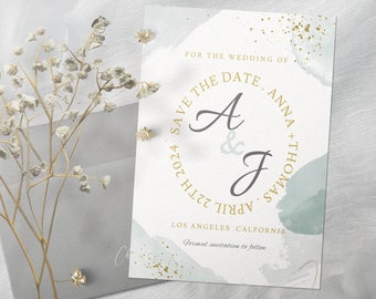 Dusty Gray Watercolor Save the Date Template, Save the Date Cards, Editable Instant Download