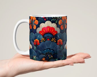 Taza de cerámica blanca de 11 oz / Regalo de taza estilo patrón boho / Taza de café Taza de chocolate.