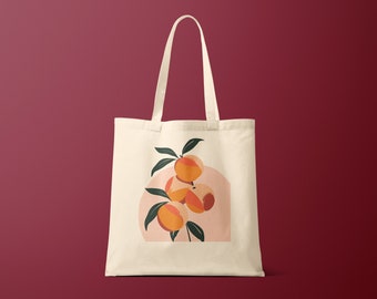 Premium draagtas | Draagtas van 100% katoen | Tote tas strand | Minimalistisch perzikenontwerp