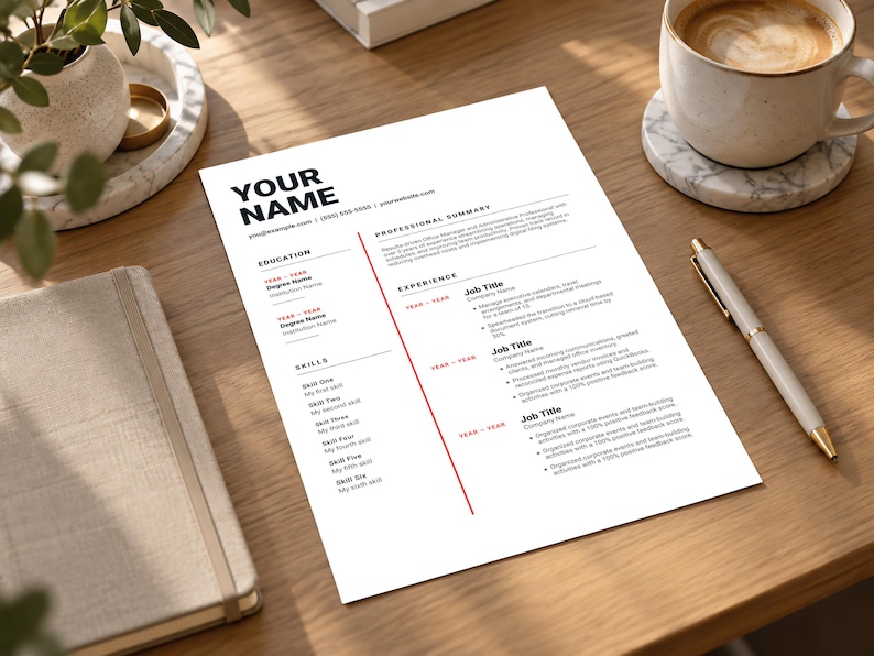 Modern Resume Template, Minimalist CV Design, Professional One Page ...