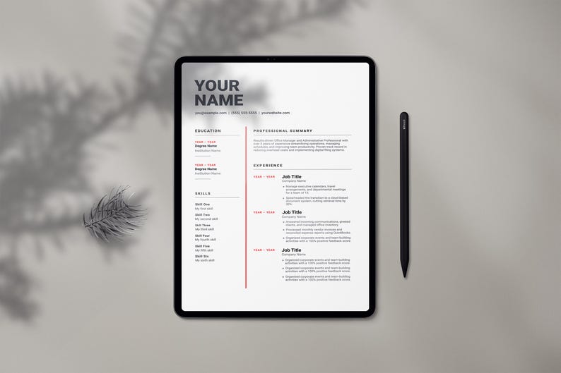 Modern Resume Template, Minimalist CV Design, Professional One Page ...