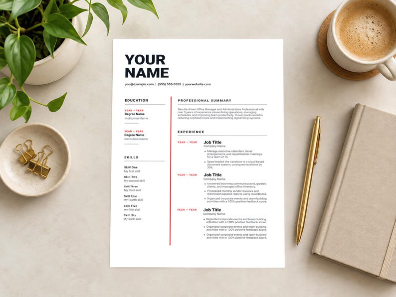 Modern Resume Template, Minimalist CV Design, Professional One Page ...