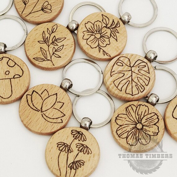 Handcrafted Wooden Botanical Keychains - Etsy