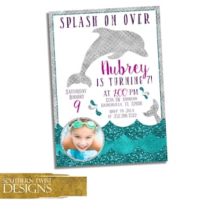 Dolphin Birthday Invitation - Pool Birthday Invite- Ocean Birthday Invitation - Under the Sea Birthday Party Invite - Photo Birthday Invite