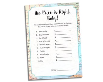 Guess the Price Baby Shower Game Travel Theme, Baby Shower Quiz, Baby Shower Game - Digital Download