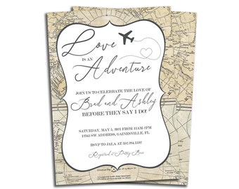 Vintage Map Travel Wedding Shower Invitation (Digital)