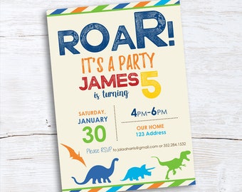 ROAR! Dinosaur Birthday Party Invitation–Dino Party– Boy Birthday Invitation–Printable or Printed–1st Birthday Dinosaur Party Invitation