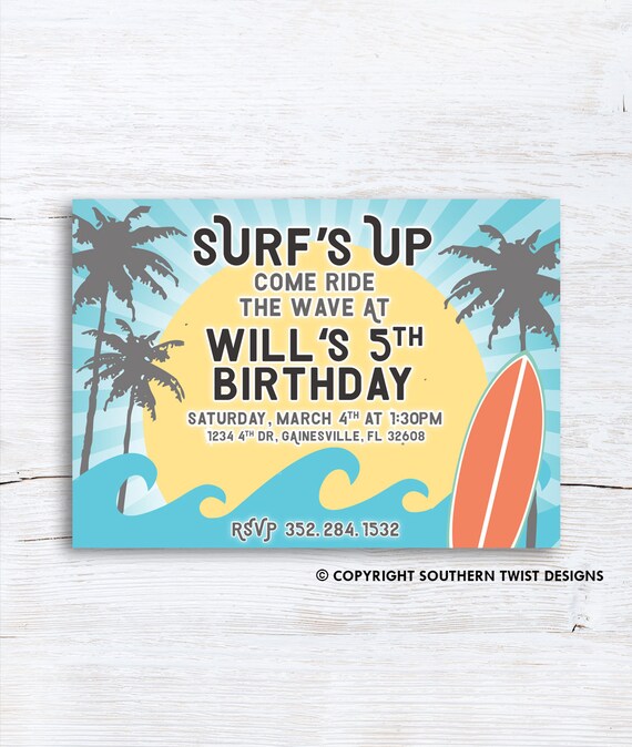 Surf Birthday Invitation Custom Surf's up Party Invite - Etsy