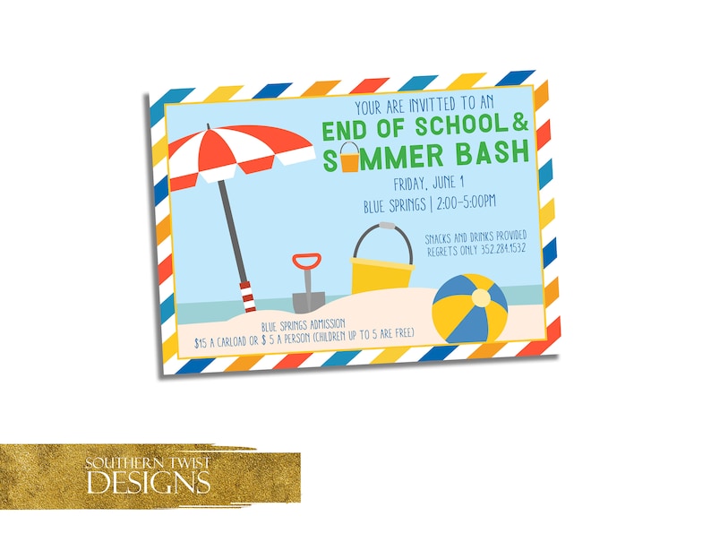 End Of School Year Party Invitation Summer Bash Party Invite Beach Party Invitation Summer Birthday Party Invite School S Out Invite