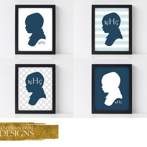 Printable Childrens Silhouette Portrait, Monogram Silhouette Wall Art, Custom Family Silhouette Print, Great Gift for Mom Dad Grandparents