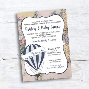 Invito per baby shower in viaggio - Invito con mappa - Invito con mongolfiera - Oh, i posti in cui andrai - Invito per baby shower per bambina o bambino
