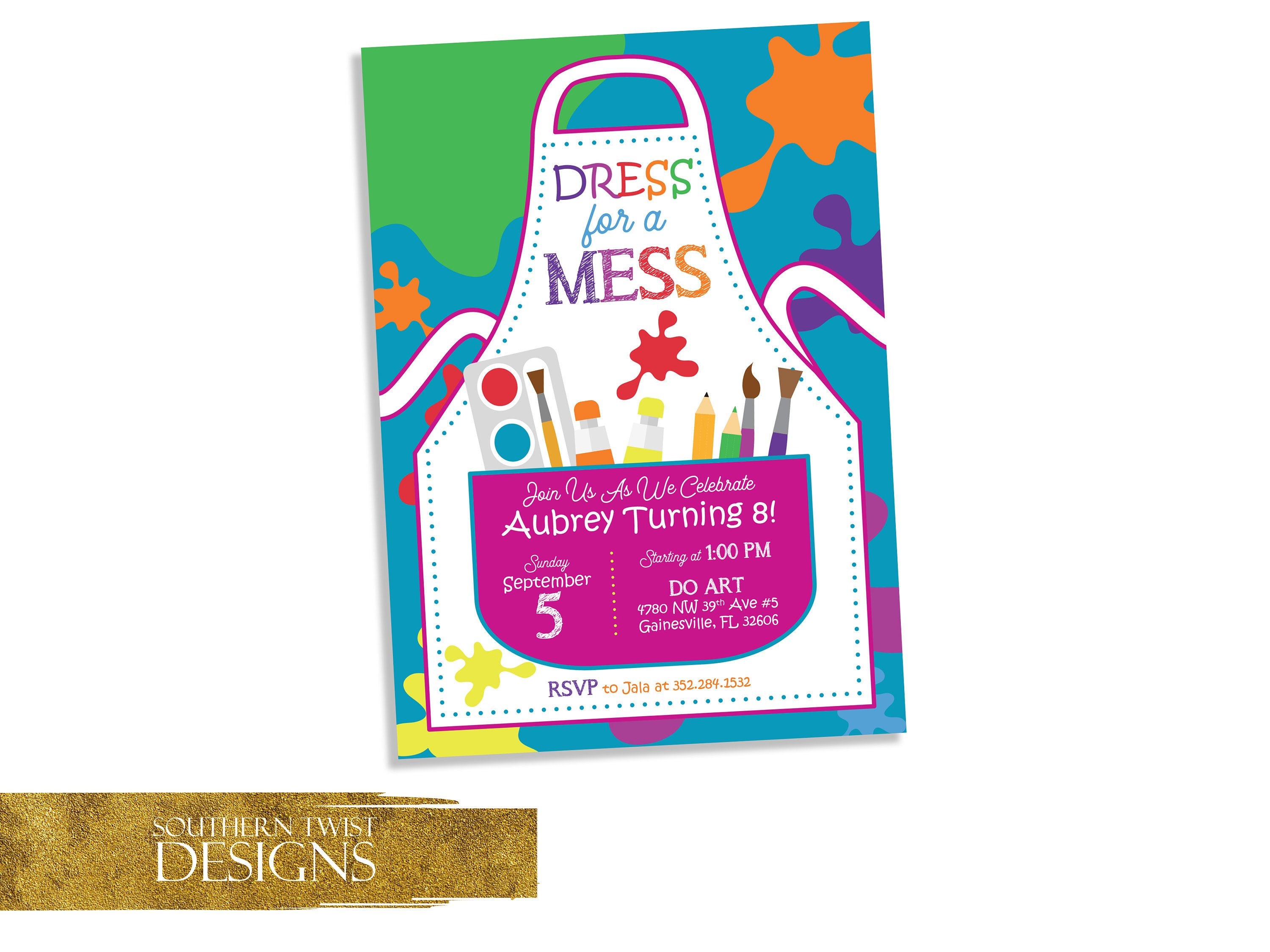Art Birthday Invitation Painting Birthday Party Invitation Etsy