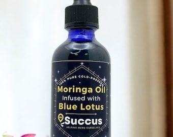 Kaltgepresstes Moringaöl mit blauem Lotus