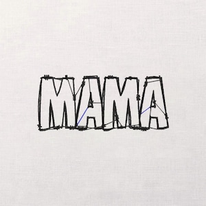 Mama Text Applikation Stickmuster, Raw Edge Umriss Buchstaben, Bean Stitch Detail, Mutter Geschenk Patch, DIY Shirt Monogramm