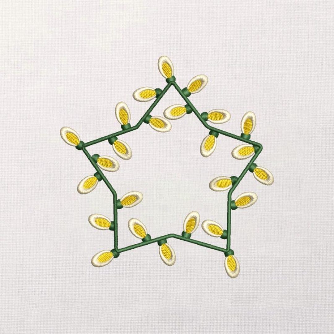 Star String Lights Embroidery Design, Festive Outline Motif, Christmas ...