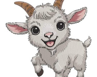 Borduurontwerp schattig geit, patroon boerderijdieren, machineborduurbestand, cartoonstijl