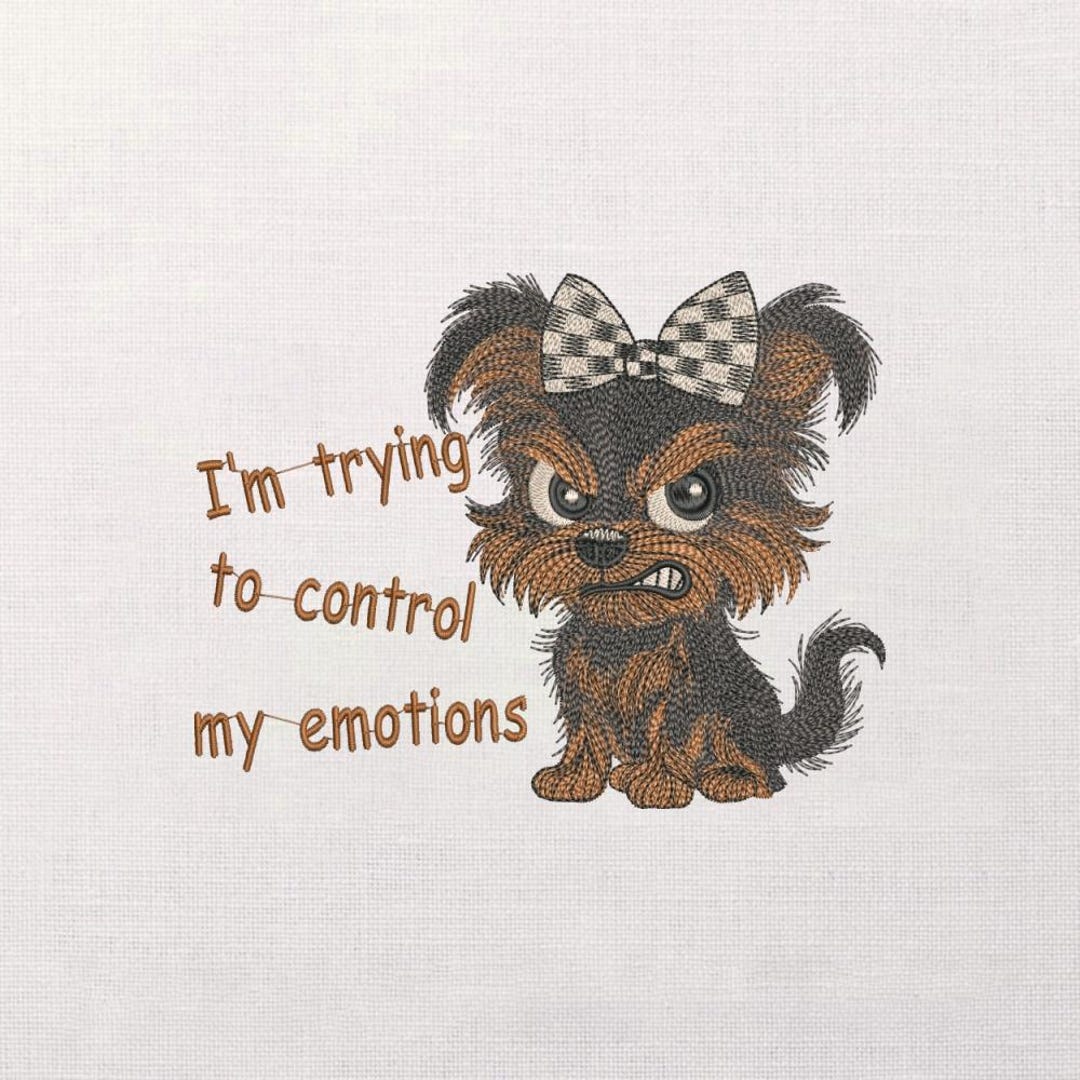 Yorkie Puppy Embroidery Design, Grumpy Dog Quote Stitch File, Cartoon ...