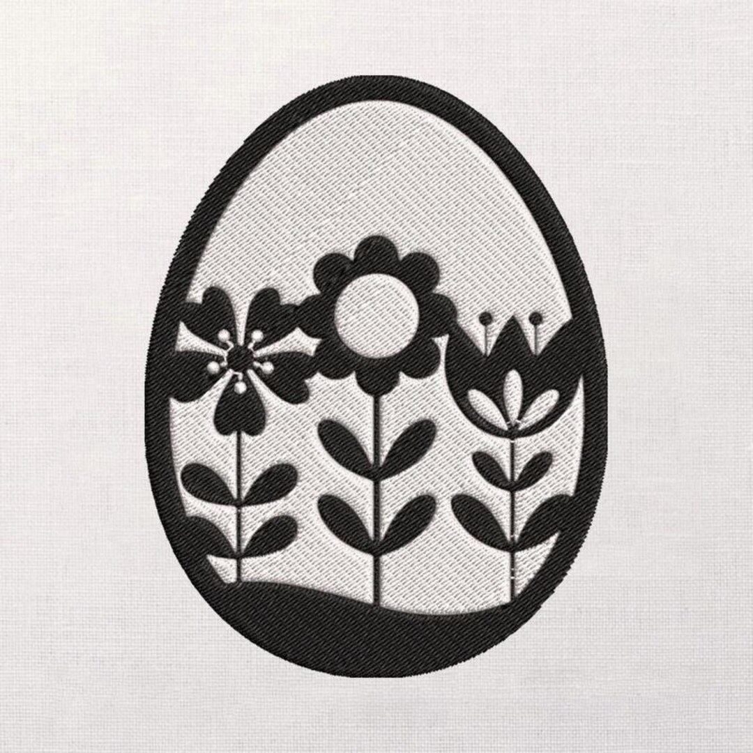 Floral Egg Embroidery Design, Spring Easter Pattern, Flower Silhouette ...