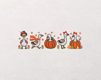 Autumn Goose Embroidery Design Set, Pumpkin And Leaves Motifs, Farmhouse Animal Stitch Patterns, Cozy Fall Machine Embroidery