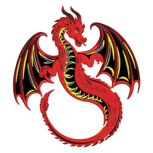 Red Dragon Embroidery Design, Fantasy Dragon Machine Embroidery File, Mythical Creature Stitch Pattern, Instant Digital Download