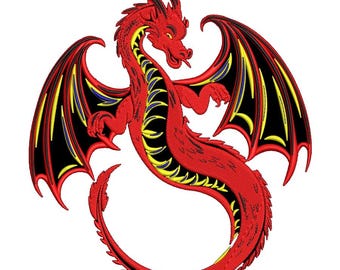 Rode draak borduurontwerp, Fantasy Dragon machineborduurbestand, mythisch wezen steekpatroon, instant digitale download