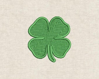 Klavertje vier borduurontwerp, satijnen omtrek, gevulde steek, St. Patrick's Day-motief, gelukspatch, Irish Craft-patroon