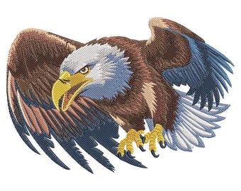空飛ぶハクトウワシの刺繍デザイン - 雄大なアメリカの鳥、濃い色の