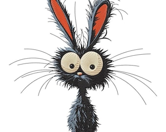 Schräges Kaninchen Stickmuster, skurrile lustige Kaninchen Stickdatei, Maschinenstickerei Muster, süsser Wildhase Applikation, Cartoon Tier