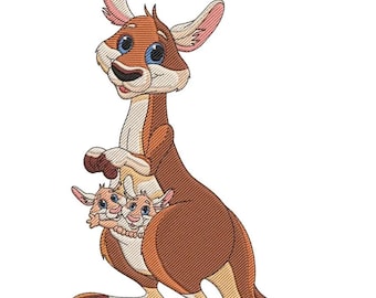 Kangaroo Mom with Joeys Embroidery Design, Machine Embroidery, Australian Animal, Cartoon Style, Digital Download