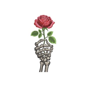 Rose Skeleton Hand Embroidery Design, Gothic Floral Stitch Pattern, Dark Botanical Artwork