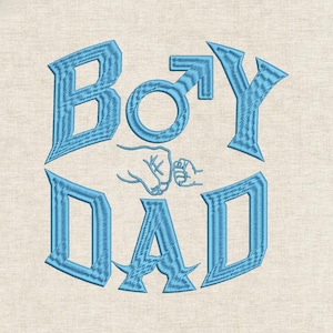 Boy Dad Embroidery Design, Fist Bump Motif, Male Symbol Lettering, Bold Text Patch, Father Son Gift File, Digital Stitch Pattern