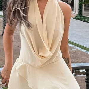 asymmetric layered halterneck mini dress in ivory Rosaria Asymmetric Layered Halterneck Mini Dress in Ivory main image 1