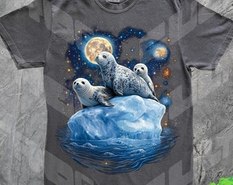 Vintage grafische T-shirts babyzegel, meme-shirt, jaren 90 retro T-shirt zeehond maan, zeehondenliefhebbers, schattig T-shirt zeehond, ontspannen gewassen T-shirt, leuke cadeaus