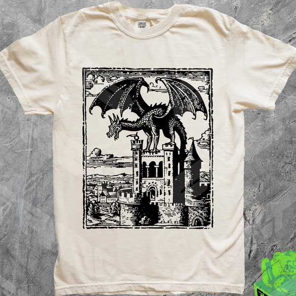Dragon Vintage Dark Art Graphic Shirt, 90s Tattoo, Retro Medieval Y2k Tshirt, Dreamy Abstract Art, Dragon Lovers Gift Tee, Grimdark, Baggy