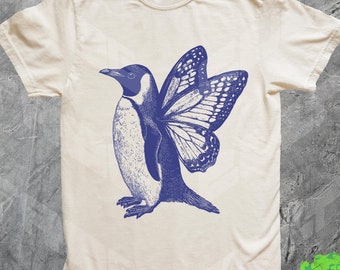 T-shirt vliegende pinguïn met vlindervleugels, retro pinguïn meme-shirt, leuk grappig wijd T-shirt, Fairy Core, Y2k-gagcadeau, vintage jaren 90 tattoo