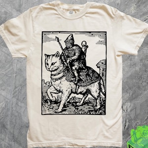 Camiseta retro de jinete de gato mago, camiseta gráfica vintage de los 90, arte oscuro, camiseta medieval, gato divertido, camiseta meme, Grimdark, regalo para ella, Fairycore