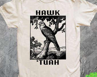 Hawk Tuah 90s Tattoo Shirt, Funny Gag Gift Tee, Vintage Retro Medieval, Cool Animal Tshirt, Meme Shirt, Dark Nature, Baggy, Goth Emo, Bird