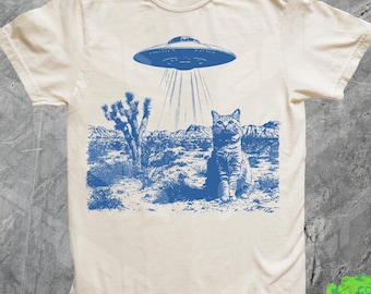 Cowboy Cat UFO Shirt, Comfort Colors, Retro Vintage T-Shirt, Screenprinted, Kitten, Cat Lovers, Funny Gag Gift Tee, Meme Shirt, Gift For Her