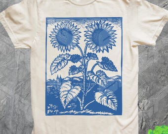 Vintage Sonnenblumen Shirt, Gemütlichkeit Farben, 90er Jahre Retro Blumen T-Shirt, La Dolce Vita, gepresste Blumen, Geschenk für Sie, Siebdruck Tshirt, Italien