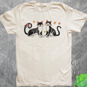Vintage 90s Tattoo Cat Shirt, Comfort Colors, Traditional Flash Tattoo Kitty Art Tshirt, Cute Cat Lover Gift Tee, Gift For Her, Lucky Cat