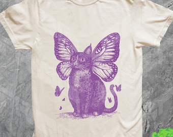Butterfly Cat Vintage Tshirt, Comfort Colors, Retro 90s Cat Graphic Shirt, Cute Kitten Tee, Cottagecore, Fairycore, Gift For Her, Cat Lover