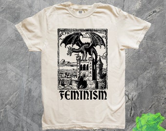 Vintage 90s Feminism Dragon Graphic T-Shirt, Comfort Colors, Funny Gag Shirt, Meme Shirt, Gift For Her, Y2k Screenprinted Tee, Dark Art