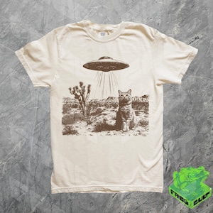 Vintage shirt cowboykat ufo, retro T-shirt, retro western T-shirt jaren 90, rodeo shirt, shirt wilde westen kitten, grappig cadeau T-shirt, memeshirt